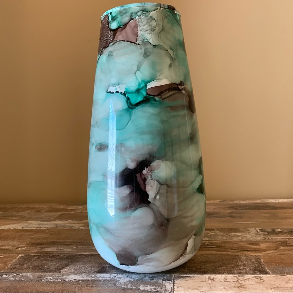 Beautiful teal & brown decorative vase